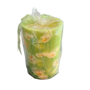 Vintage 1990s New Old Stock Cylinder Pillar Candle With Daisies Boho Hippie Twee